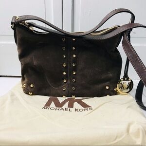 New MICHAEL MICHAEL KORS Uptown Astor Brown Suede Studded Bag